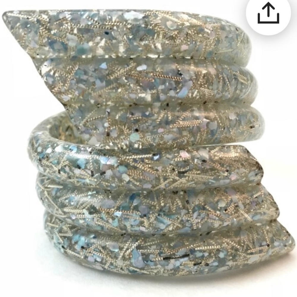 Baby blue confetti lucite cuff vintage